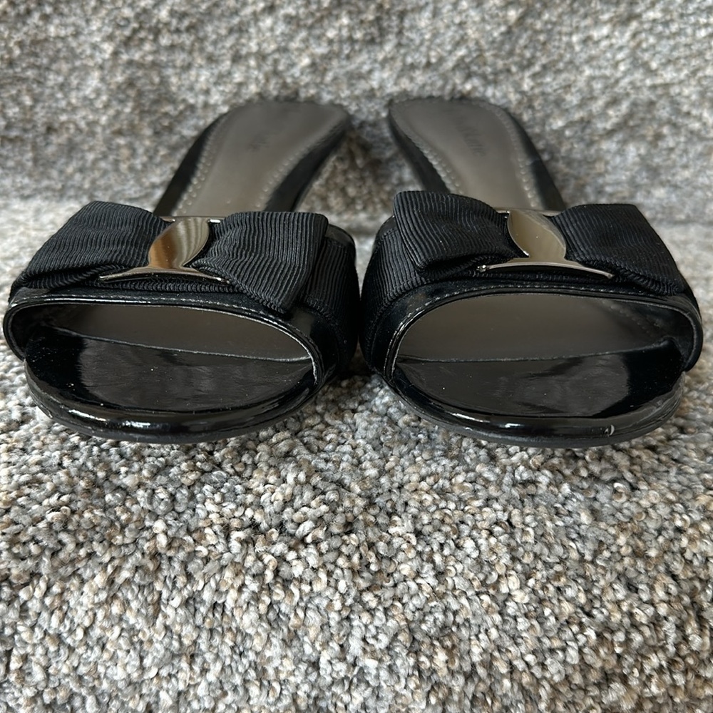 Kelly & Katie Black Mule Heels with Ribbon Bows - Picture 2 of 9